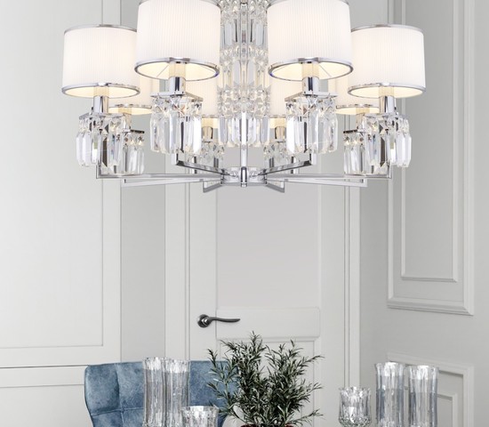 Люстра 10099/8 хром/прозрачный хрусталь Strotskis (новый абажур)