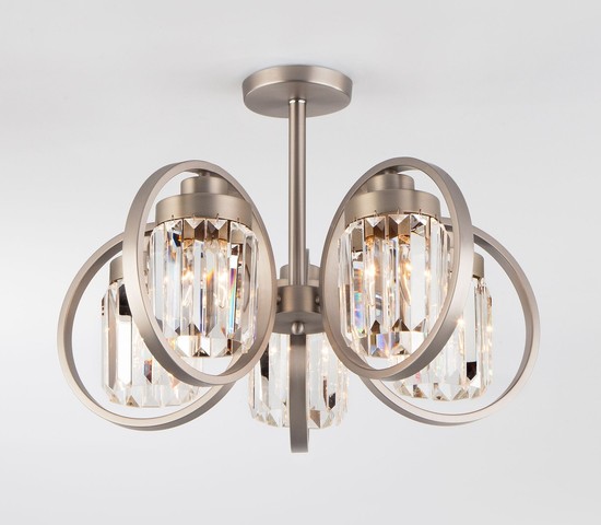 Люстра 10128/5 сатин-никель/прозрачный хрусталь Strotskis Smart (10095/5)