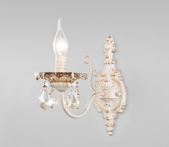 Настенный светильник 10118/1 белый с золотом/тонированный хрусталь Strotskis