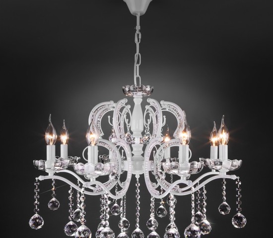 Люстра 10107/8 глянцевый белый/прозрачный хрусталь Strotskis