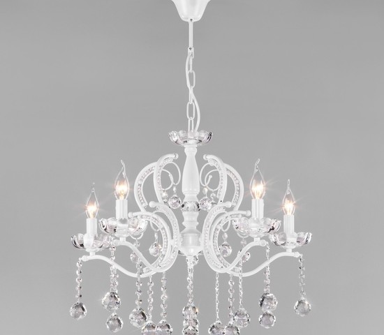 Люстра 10107/5 глянцевый белый/прозрачный хрусталь Strotskis