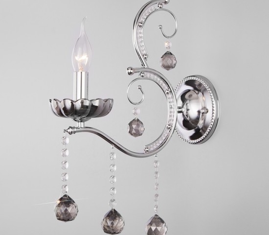 Настенный светильник 10107/1 хром/дымчатый хрусталь Strotskis