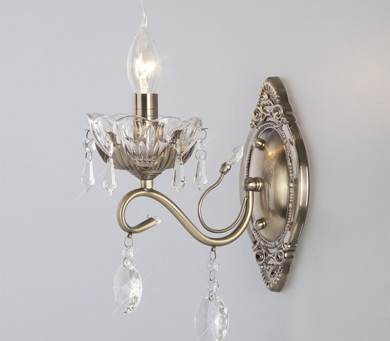 Настенный светильник 10103/1 античная бронза/прозрачный хрусталь Strotskis