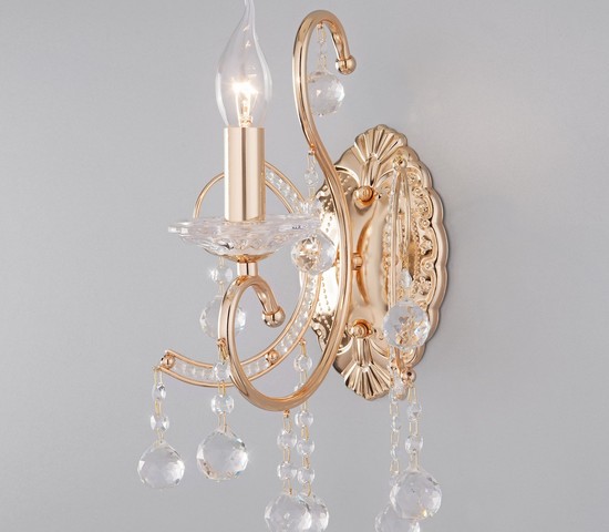 Настенный светильник 10096/1 золото/прозрачный хрусталь Strotskis