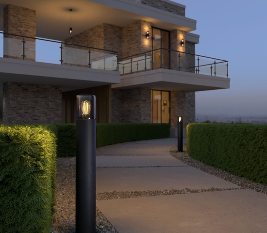 Универсальный уличный светильник Roil (35125/F) чёрный/дымчатый плафон