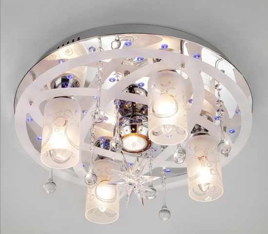 Люстра 70202/5 хром/синий+красный+фиолетовый