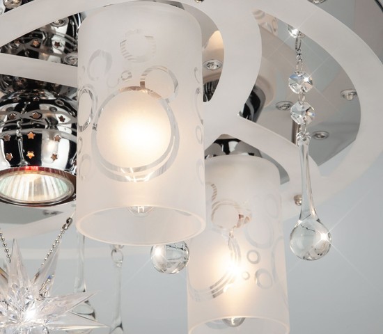 Люстра 70202/5 хром/синий+красный+фиолетовый