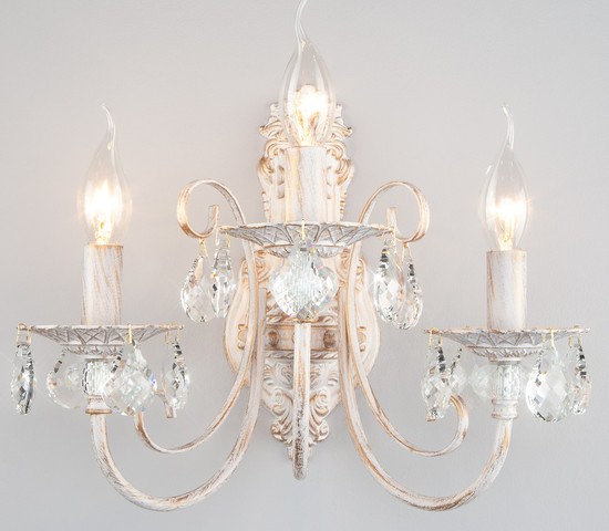 Настенный светильник 3305/3  белый с золотом/прозрачный хрусталь Strotskis