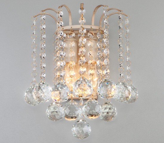 Настенный светильник 3299/2 белый с золотом/прозрачный хрусталь Strotskis