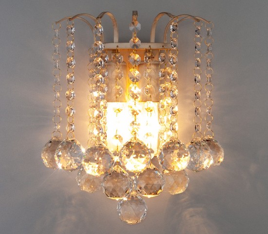 Настенный светильник 3299/2 белый с золотом/прозрачный хрусталь Strotskis