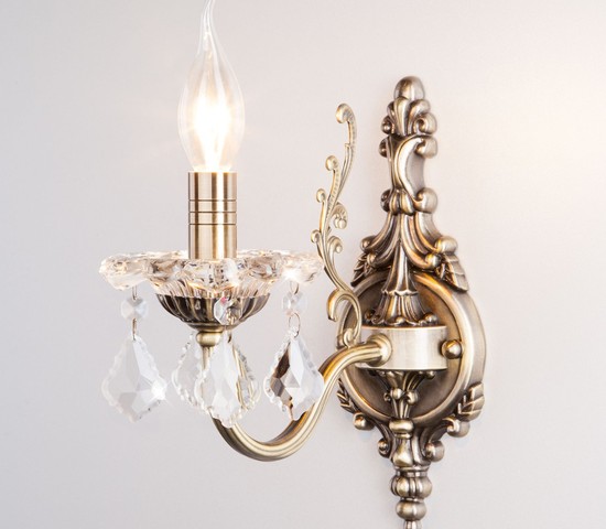 Настенный светильник 3281/1 античная бронза/прозрачный хрусталь Strotskis