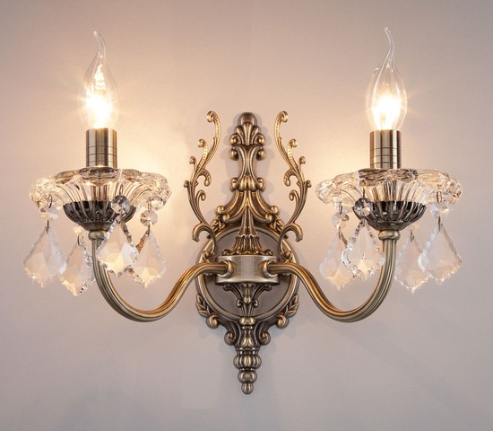 Настенный светильник 3281/2 античная бронза/прозрачный хрусталь Strotskis