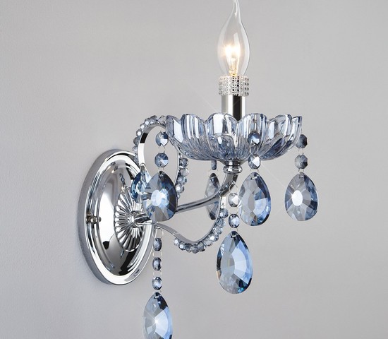 Настенный светильник 3015/1 хром/лазурный хрусталь Strotskis