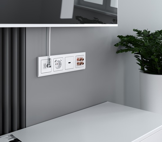 Розетка с заземлением, шторками и USB тип A+C (белый) (W1171701)