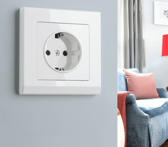 Розетка с заземлением, безвинтовой зажим (белый) (W1171301)