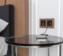 Розетка с заземлением, шторками и USB тип A+C (черный) (W1171708)