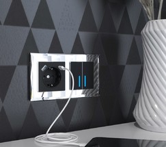 Розетка с заземлением, шторками и USB тип A+C (черный) (W1171708)