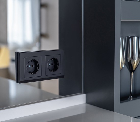 Розетка с заземлением и шторками (черный матовый) (W1171108)