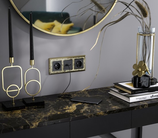 Розетка с заземлением и шторками (черный матовый) (W1171108)