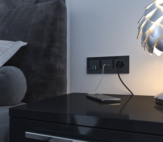 Розетка USB тип A+С (черный матовый) (W1171808)