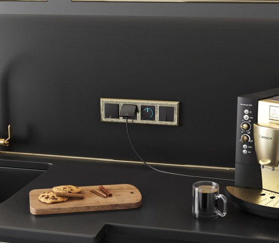 Розетка влагозащ. с зазем. с защит. крышкой и шторками (черный матовый) (W1171208)