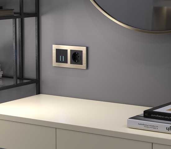 Сенсорный выключатель двухклавишный с функцией Wi-Fi (черный) (W4520608)