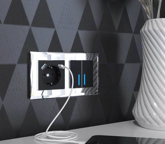 Сенсорный выключатель двухклавишный с функцией Wi-Fi (черный) (W4520608)