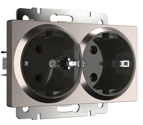 Розетка двойная с заземлением (глянцевый никель) (W1172002)