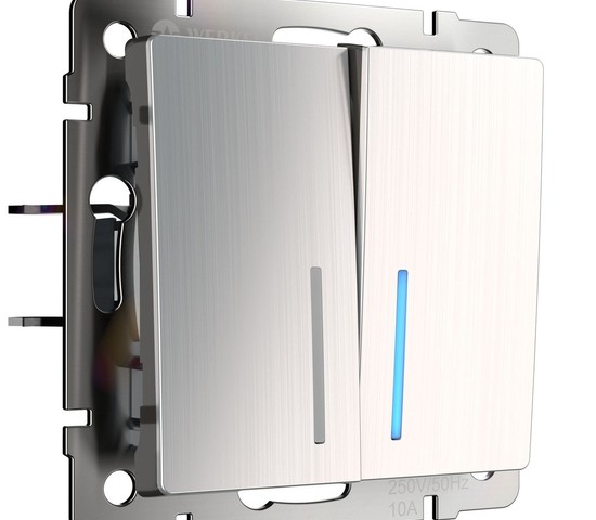 Выключатель двухклавишный с подсветкой (глянцевый никель) (W1120102)