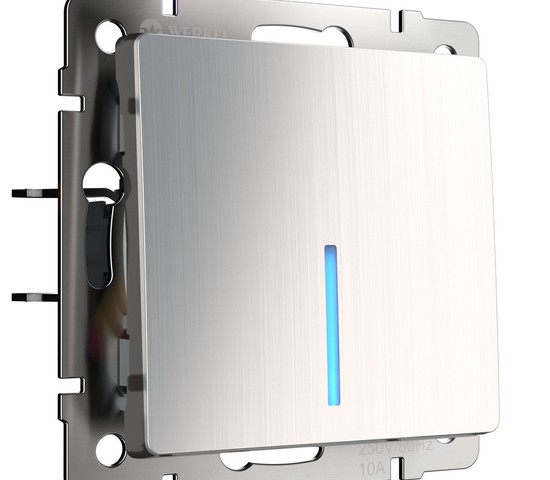 Выключатель одноклавишный проходной с подсветкой (глянцевый никель) (W1112102)