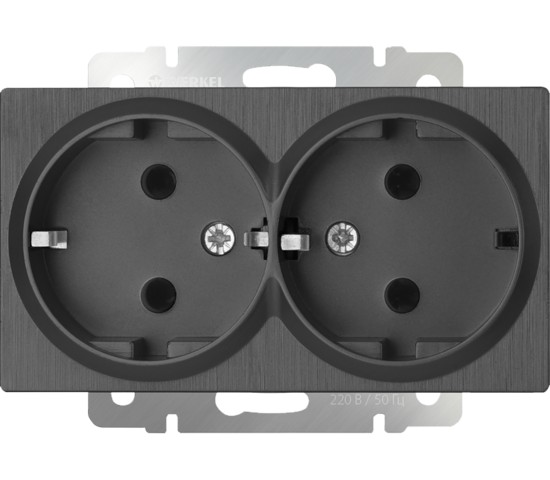 Розетка двойная с заземлением (графит рифленый) (W1172004)