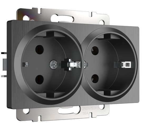 Розетка двойная с заземлением (графит рифленый) (W1172004)