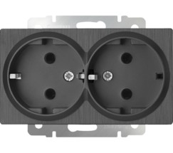 Розетка двойная с заземлением (графит рифленый) (W1172004)