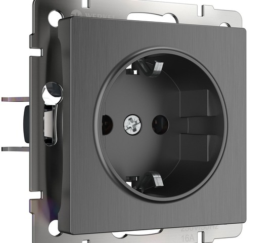 Розетка с заземлением и шторками (графит рифленый) (W1171104)