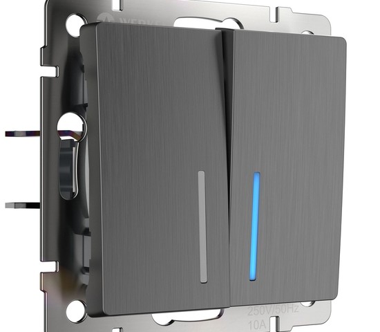 Выключатель двухклавишный проходной с подсветкой (графит рифленый) (W1122104)