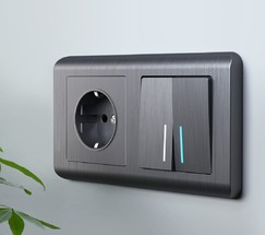 Выключатель двухклавишный проходной с подсветкой (графит рифленый) (W1122104)