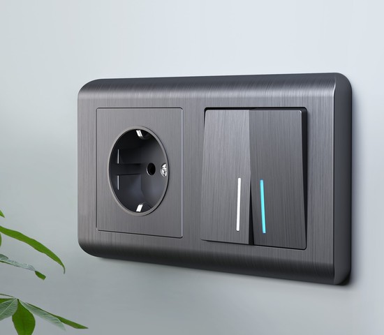 Выключатель двухклавишный с подсветкой (графит рифленый) (W1120104)