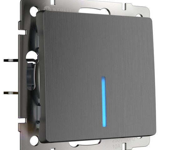 Выключатель одноклавишный проходной с подсветкой (графит рифленый) (W1112104)