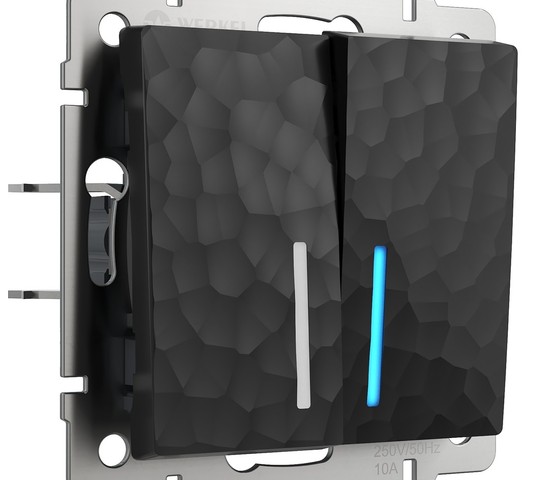 Выключатель двухклавишный проходной с подсветкой (hammer черный) (W1222108)