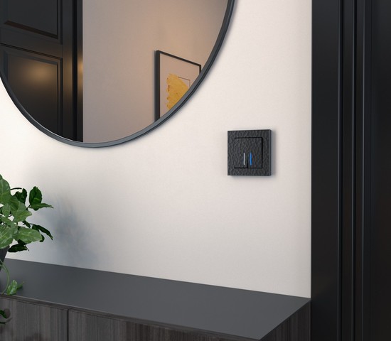 Выключатель двухклавишный с подсветкой (hammer черный) (W1220108)