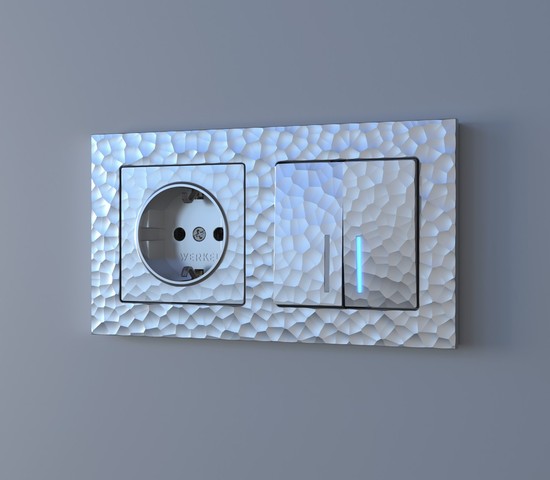 Выключатель двухклавишный проходной с подсветкой (hammer серебряный) (W1222106)