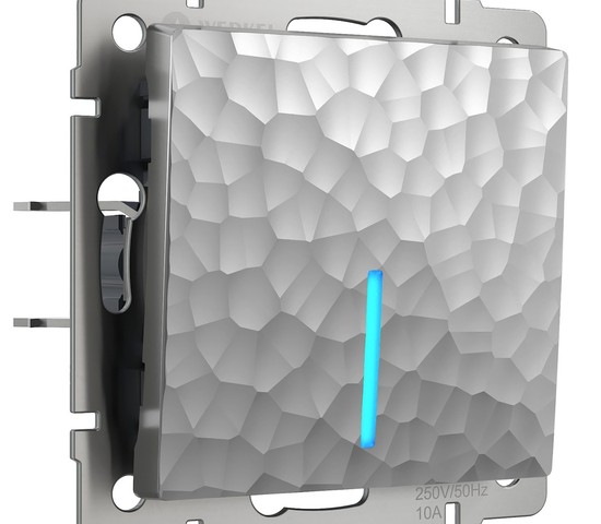 Выключатель одноклавишный проходной с подсветкой (hammer серебряный) (W1212106)