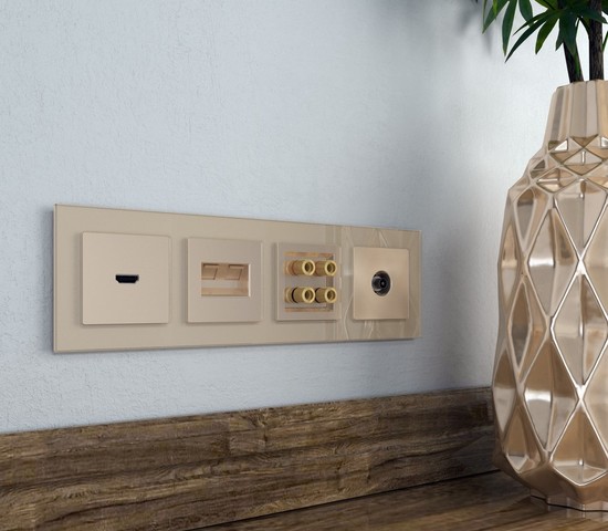 Накладка для двойной розетки Еthernet RJ-45 (шампань) (WL11-RJ45+RJ45-CP)