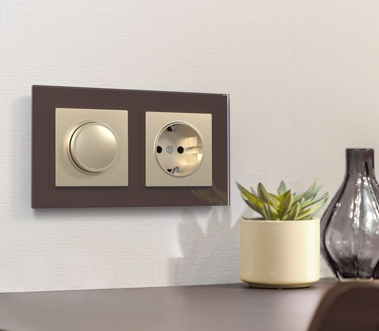 Розетка с заземлением и шторками (шампань) (W1171111)