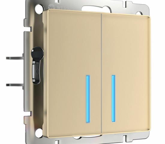 Сенсорный выключатель двухклавишный с подсветкой 1000 Вт (шампань) (W4520011)