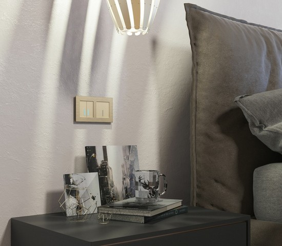 Сенсорный выключатель двухклавишный с подсветкой 1000 Вт (шампань) (W4520011)