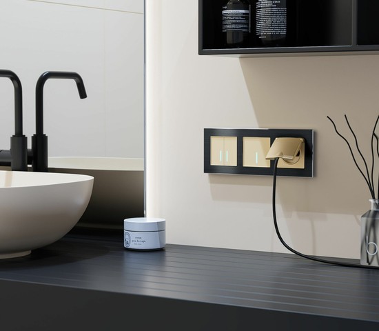 Сенсорный выключатель двухклавишный с подсветкой 1000 Вт (шампань) (W4520011)