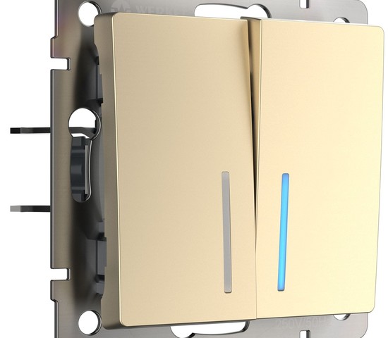 Выключатель двухклавишный проходной с подсветкой (шампань) (W1122111)