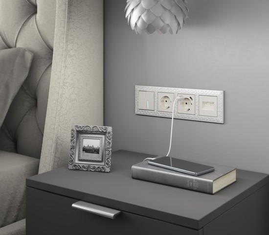 Накладка для двойной розетки Еthernet RJ-45 (перламутровый рифленый) (W1191113)