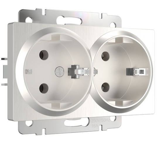 Розетка двойная с заземлением (перламутровый рифленый) (W1172013)